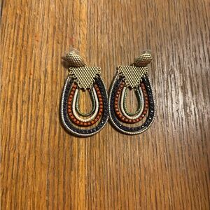 Stella & Dot Orange and Black Earrings Bohemian Style